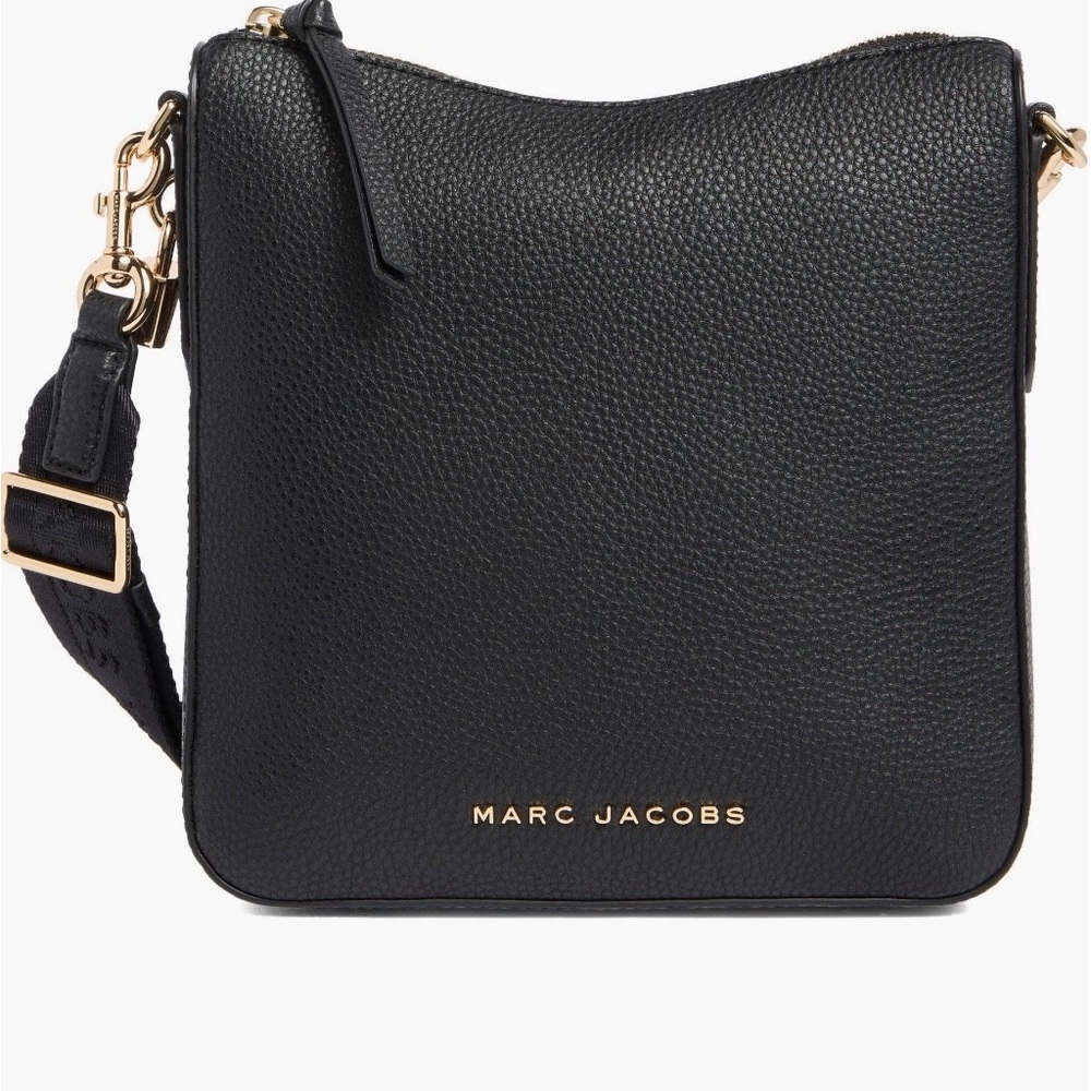 Marc Jacobs, Black Pebbled Leather “Drifter Swing” Crossbody Bag, Gold Details.